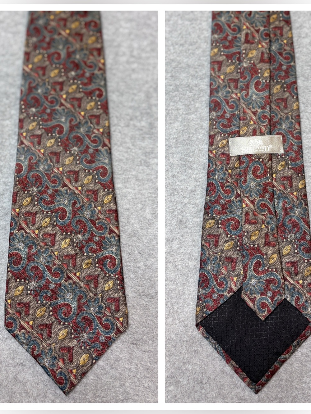 Stafford Men's Red Paisley Pattern Silk-Blend Tie with Blue and Gold Accents